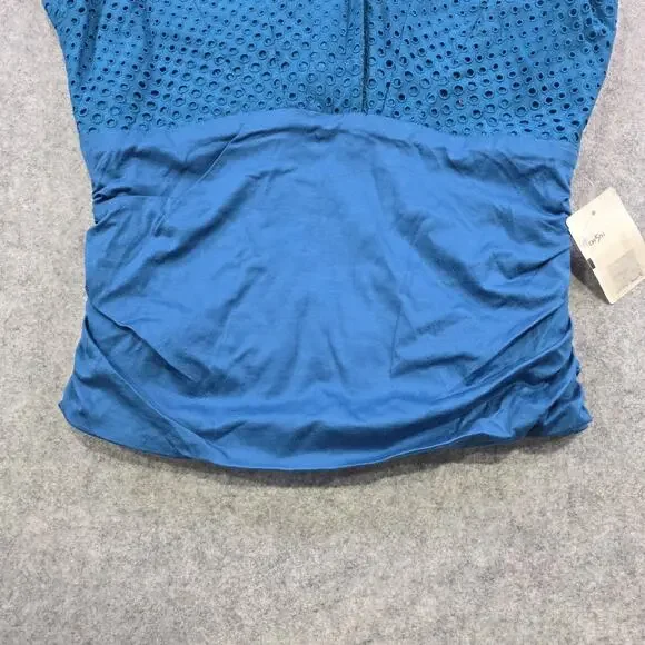 Akris Punto Blouse Womens 12 Blue Eyelet‎ Collared Sleeveless Stretch Sheer NWT